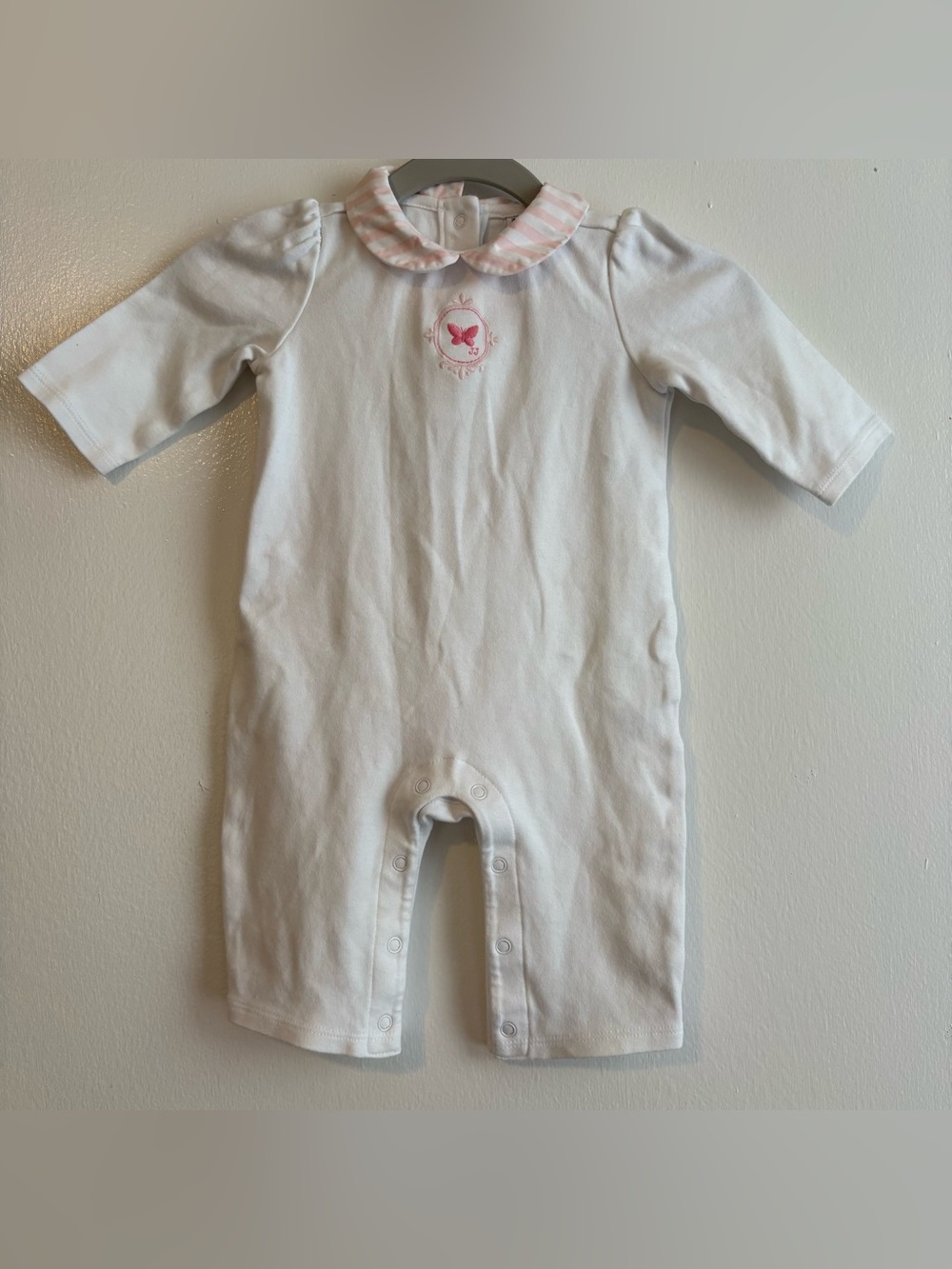 Janie and Jack White One-Piece Baby Romper with Pink Trim & Butterfly size 3-6m